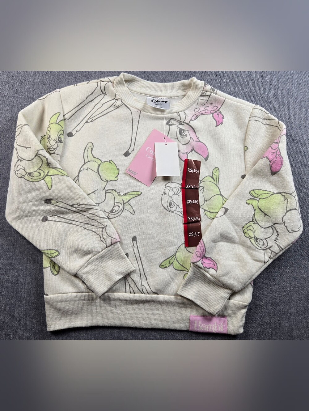 Disney Cream Bambi Sweatshirt with Pink & Green Prints